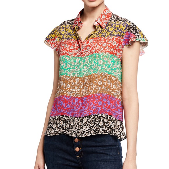 Alice + Olivia Tops - Alice + Olivia JEANS Willa Color Block Top L NWT